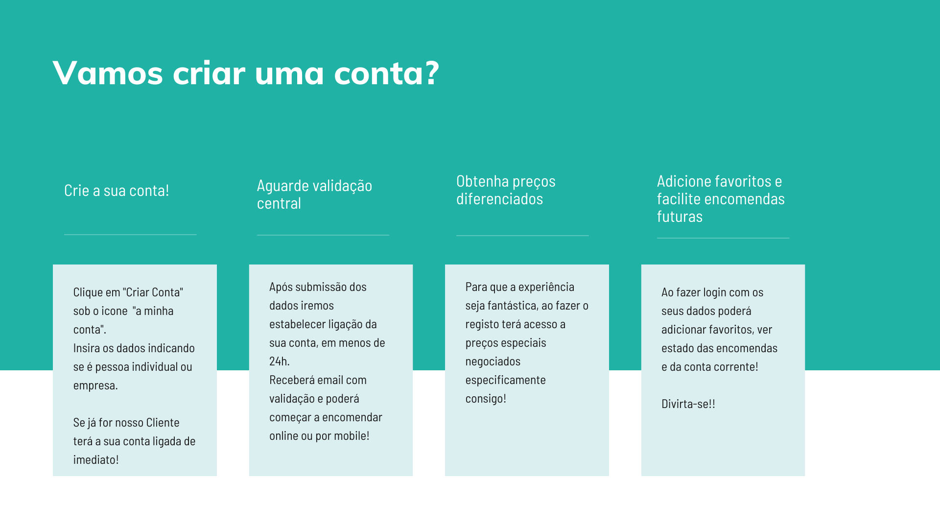 Instruções em como criar uma conta